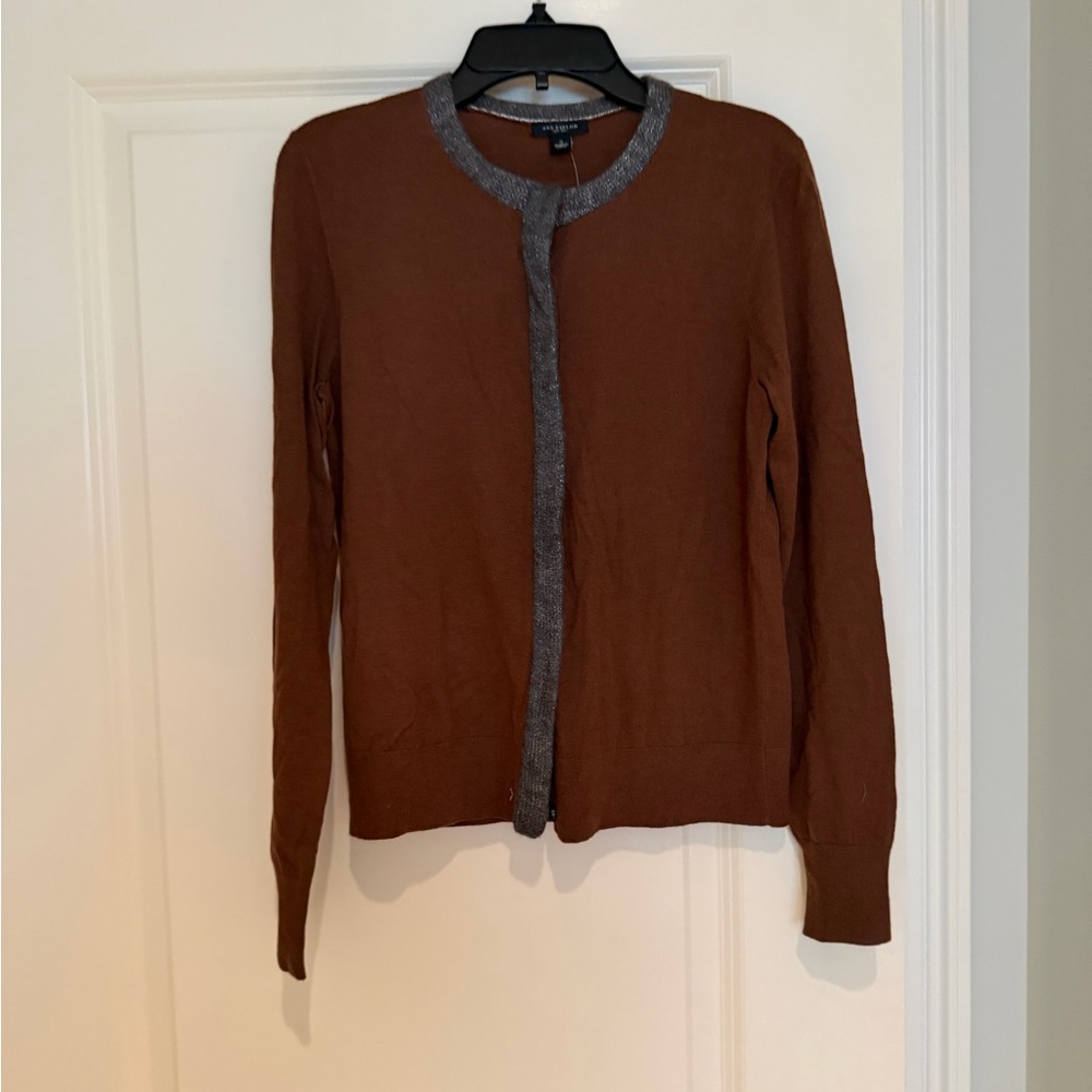 Ann Taylor Brown Cardigan with Silver Trim